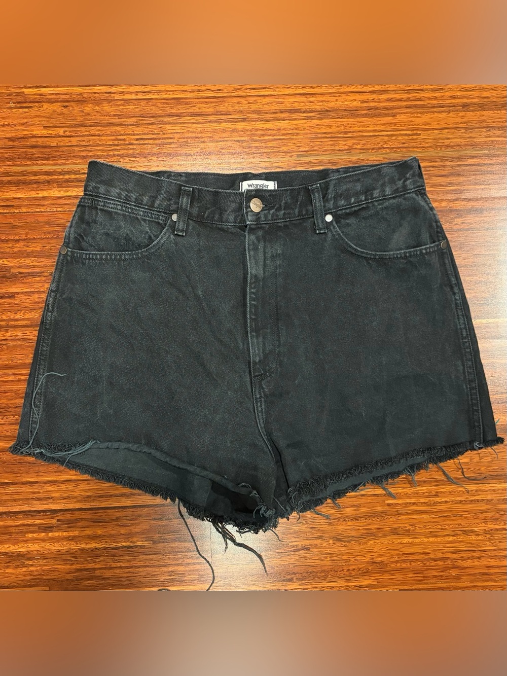 Wrangler High-Rise Black Frayed Denim Festival Shorts - Urban Cowgirl Size 32